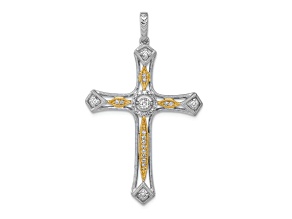 14k Yellow Gold and 14k White Gold Diamond Cross Pendant