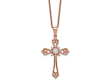 Picture of 14K Rose Gold Over Sterling Silver Cubic Zirconia Cross with 2 Inch Extension Necklace