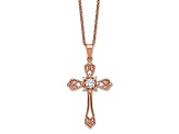 14K Rose Gold Over Sterling Silver Cubic Zirconia Cross with 2 Inch Extension Necklace