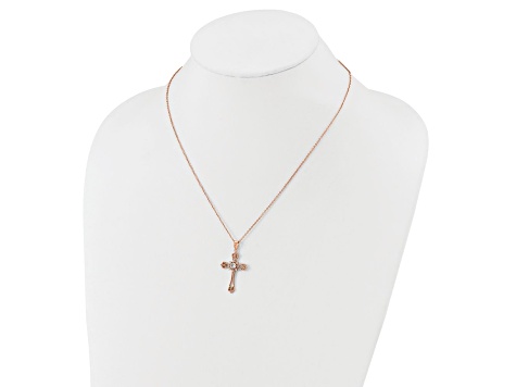 14K Rose Gold Over Sterling Silver Cubic Zirconia Cross with 2 Inch Extension Necklace