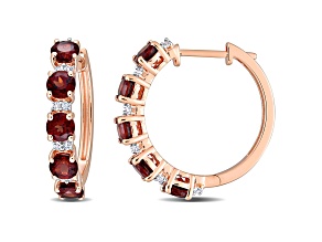 3.13ctw Garnet and White Topaz Hoop Earrings in 10K Rose Gold Over Sterling Silver