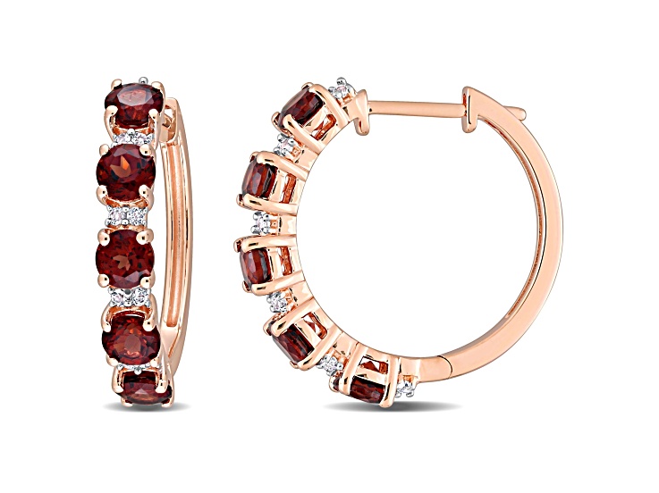 3.13ctw Garnet and White Topaz Hoop Earrings in 10K Rose Gold Over Sterling Silver