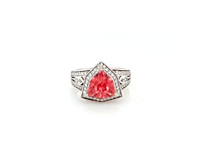 2.98 Cts Rhodochrosite and 0.54 Cts White Diamond Ring in 14K WG