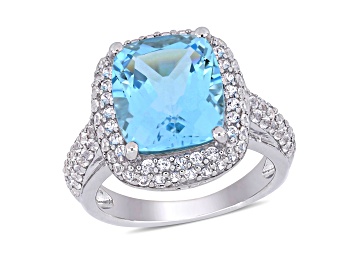 Picture of 7.25ctw Sky Blue Topaz and Created White Sapphire Double Halo Ring in Sterling Silver