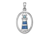 Rhodium Over Sterling Silver Oval Adventurine and Cubic Zirconia Lighthouse Pendant