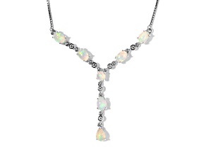 Sterling Silver Ethiopian Opal and White Zircon Necklace 3.85ctw