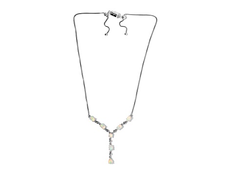 Sterling Silver Ethiopian Opal and White Zircon Necklace 3.85ctw