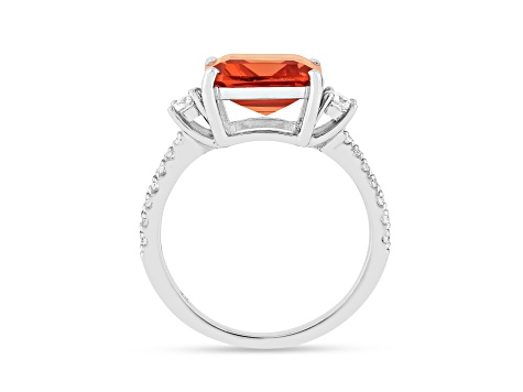 Rhodium Over Sterling Silver Lab Created Padparadscha Sapphire Three Stone Octagon Ring 3.46ctw