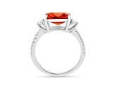 Rhodium Over Sterling Silver Lab Created Padparadscha Sapphire Three Stone Octagon Ring 3.46ctw