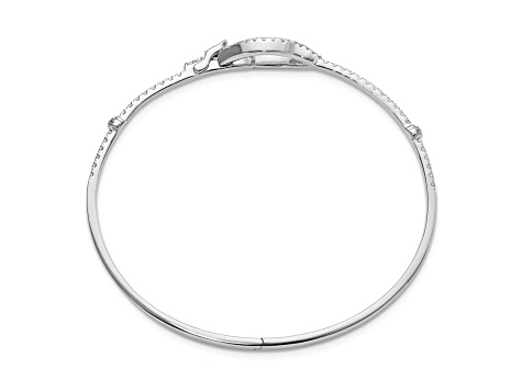 Rhodium Over 14k White Gold Polished Diamond Oval Buckle Hinged Bangle