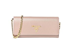 Prada Cipria Beige Vitello Move Leather Chain Wallet Crossbody