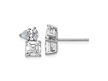 Picture of Rhodium Over Sterling Silver Polished Pear and Square Cubic Zirconia Post Earrings