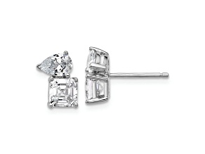 Rhodium Over Sterling Silver Polished Pear and Square Cubic Zirconia Post Earrings
