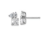 Rhodium Over Sterling Silver Polished Pear and Square Cubic Zirconia Post Earrings