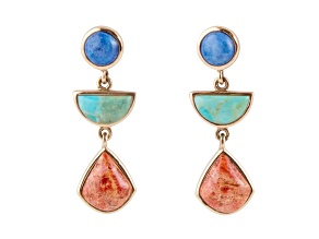 Barse Jewelry Lapis Lazuli, Turquoise and Orange Sponge Coral Gold Tone Drop Earrings