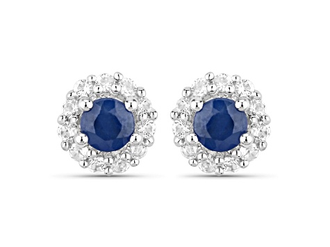 Blue Topaz With White Sapphire Stud Earrings in Rhodium  White Rhodium Blue Sapphire Post Earrings display picture 1
