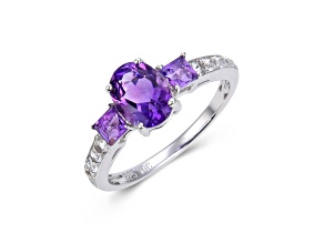 Mixed Shapes Amethyst with White Topaz Accents Sterling Silver Ring