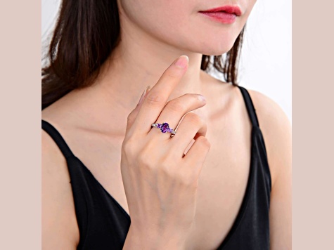 Mixed Shapes Amethyst with White Topaz Accents Sterling Silver Ring