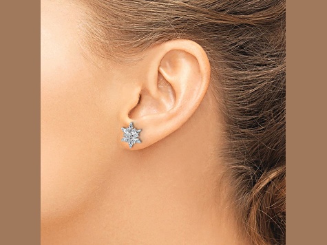 14K White Gold Diamond Snowflake Earrings