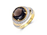 Smoky Quartz with Cubic Zirconia Accents 18K Yellow Gold Over Sterling Silver Halo Ring, 5.99ctw