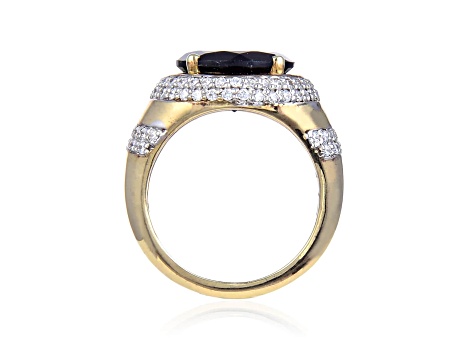 Smoky Quartz with Cubic Zirconia Accents 18K Yellow Gold Over Sterling Silver Halo Ring, 5.99ctw