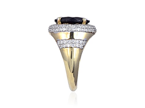 Smoky Quartz with Cubic Zirconia Accents 18K Yellow Gold Over Sterling Silver Halo Ring, 5.99ctw