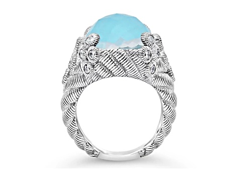 Judith Ripka 18x13mm Turqouise Simulant And 1.21ctw Bella Luce Rhodium Over Sterling Silver Ring