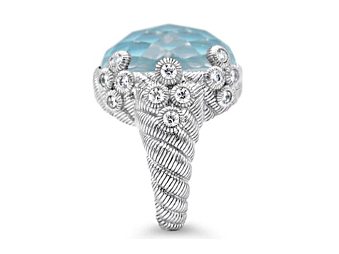 Judith Ripka 18x13mm Turqouise Simulant And 1.21ctw Bella Luce Rhodium Over Sterling Silver Ring