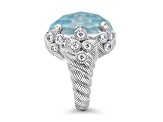 Judith Ripka 18x13mm Turqouise Simulant And 1.21ctw Bella Luce Rhodium Over Sterling Silver Ring