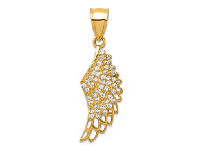 10k Yellow Gold Micropave Set Cubic Zirconia Angel Wing Pendant