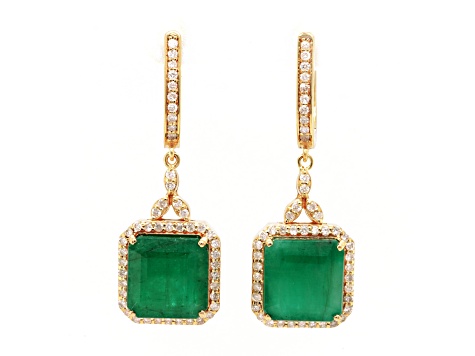 12.18 Ctw Emerald and 0.74 Ctw White Diamond Earring in 14K YG