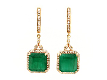 Picture of 12.18 Ctw Emerald and 0.74 Ctw White Diamond Earring in 14K YG