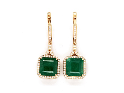 12.18 Ctw Emerald and 0.74 Ctw White Diamond Earring in 14K YG