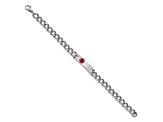 Stainless Steel Polished with Red Enamel 9.5-inch Medical ID Bracelet