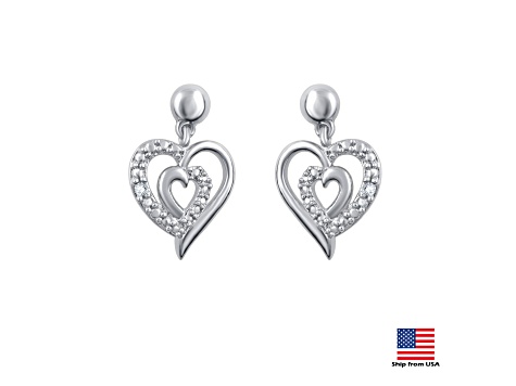 White Diamond Accent Rhodium Over Brass 3 Piece Heart And Butterfly Pendant And Earring Set