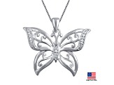 White Diamond Accent Rhodium Over Brass 3 Piece Heart And Butterfly Pendant And Earring Set