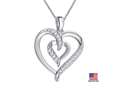 White Diamond Accent Rhodium Over Brass 3 Piece Heart And Butterfly Pendant And Earring Set
