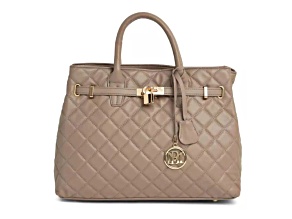 Badgley Mischka Medium Size Diamond Quilted Tote in Taupe.