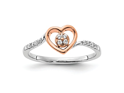 14K Two-tone White and Rose Gold First Promise Heart Cluster Diamond Promise/Engagement Ring 0.11ctw