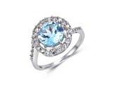 Blue and White Topaz Sterling Silver Halo Ring, 2.94ctw