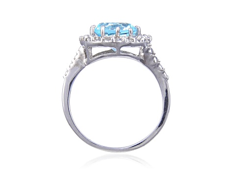 Blue and White Topaz Sterling Silver Halo Ring, 2.94ctw