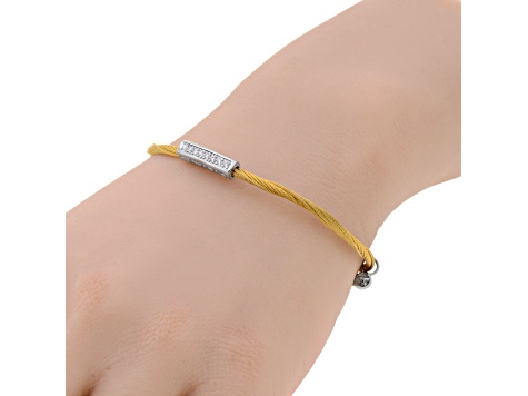 Diamond Stainless Steel and 18K White Gold Cable Bracelet
