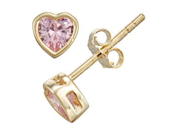Picture of Pink Cubic Zirconia 14k Yellow Gold Over Sterling Silver Children's Heart Earrings 0.74ctw