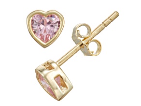 Pink Cubic Zirconia 14k Yellow Gold Over Sterling Silver Children's Heart Earrings 0.74ctw