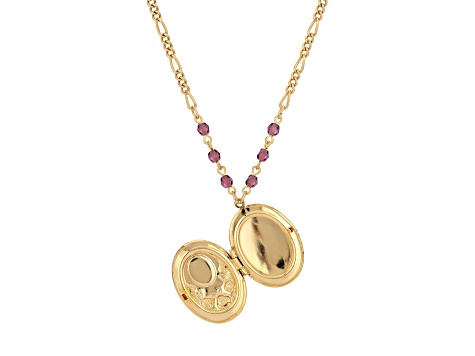 1928 Jewelry Gold Tone Pink/Purple Flower Beaded Locket Necklace