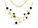 Amethyst ,Garnet ,Peridot, Citrine and Blue Topaz Sterling Silver Bib Necklace