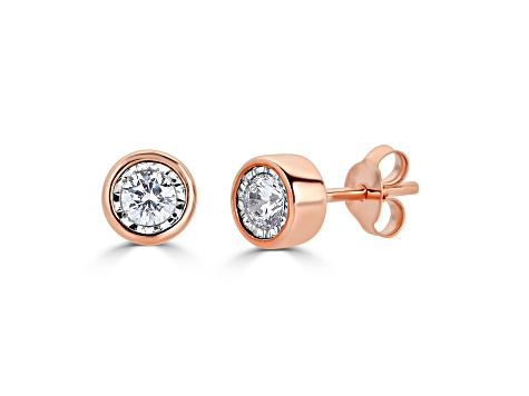 White Diamond 14K Rose Gold Bezel Stud Earrings 0.25ctw