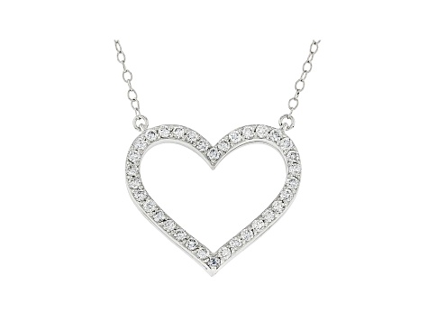 Blue And White Lab-Grown Diamond 14k White Gold Reversible Heart Necklace 1.00ctw