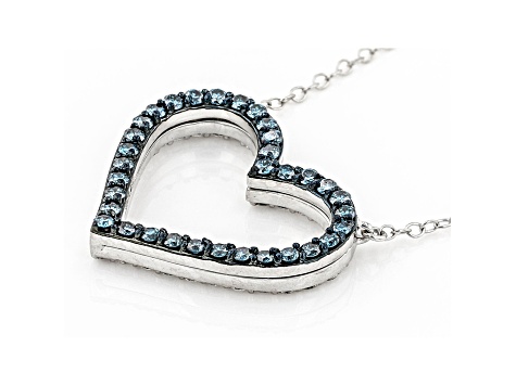 Blue And White Lab-Grown Diamond 14k White Gold Reversible Heart Necklace 1.00ctw