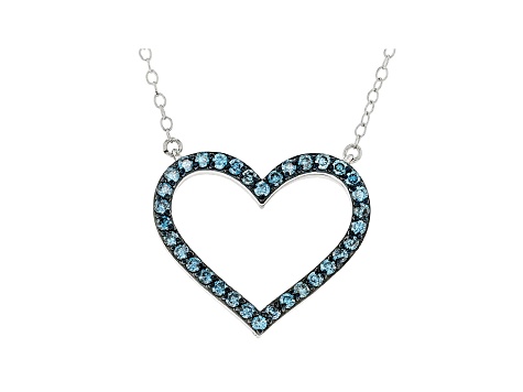 Blue And White Lab-Grown Diamond 14k White Gold Reversible Heart Necklace 1.00ctw